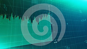 Financial graph showing statistics, prices falling, stock market crash, crisis, inflation rate. Electronic chart with stock market