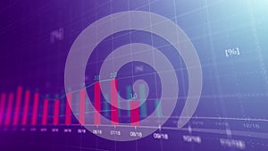 Financial graph showing statistics, prices falling, stock market crash, crisis, inflation rate. Electronic chart with stock market