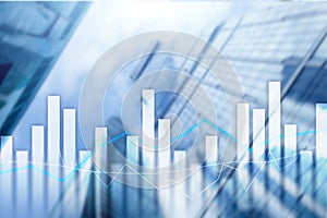 Financial graphs and charts on blurred business center background. Invesment and trading concept.