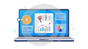 Financial Growth Charts and Data Analytics on Laptop, vector design Generative AI