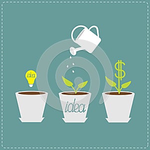 Financial growth concept. Idea bulb seed, watering
