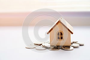 Financial growth concept, real estate tax. Miniature house and a stack of coins. Financial growth concept, real estate tax, buying