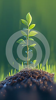 Financial growth concept Seedling plant on green nature background