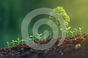 Financial growth concept Seedling plant on green nature background