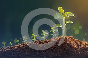 Financial growth concept Seedling plant on green nature background