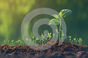 Financial growth concept Seedling plant on green nature background