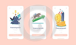Financial Growth Mobile App Page Onboard Screen Template. People Trading on Stock Market. Brokers or Traders Concept
