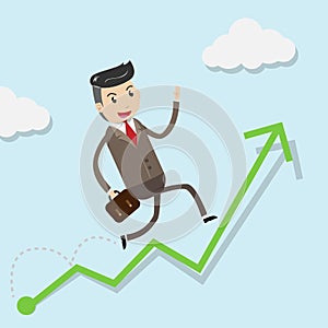 Financial growth success concept with happy businessman climbing