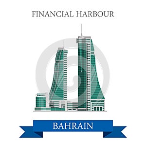 Financial Harbor Bahrain landmarks vector flat attraction travel