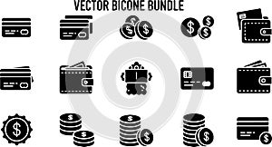 Financial Icons Bundle: Credit Cards, Wallets, and Coins