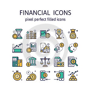 FINANCIAL ICONS : Filled outline icons , pictogram and symbol collection.