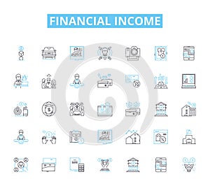 Financial income linear icons set. Revenue, Profit, Earnings, Salary, Income, Returns, Dividends line vector and concept
