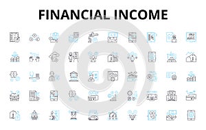 Financial income linear icons set. Revenue, Profit, Earnings, Salary, Income, Returns, Dividends vector symbols and line