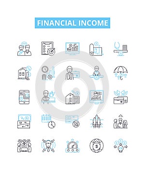 Financial income vector line icons set. Income, Finance, Profit, Revenue, Cash, Dividends, Gains illustration outline