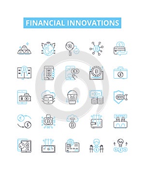 Financial innovations vector line icons set. Investment, Lending, Crowdfunding, Banking, Payments, Insurtech