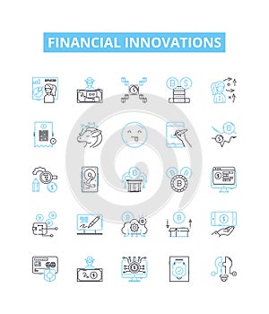 Financial innovations vector line icons set. Investment, Lending, Crowdfunding, Banking, Payments, Insurtech