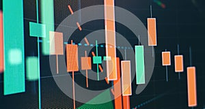 Financial instruments with various type of indicators including volume analysis for professional technical analysis on the monitor