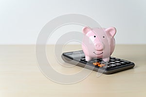 Financial insurance piggy bank with calculator Retirement Plan and Pension