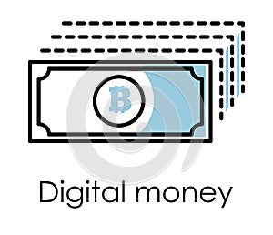 Financial Internet transaction, digital money isolated outline icon