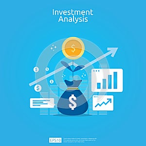 Financial investment analysis concept for business marketing strategy banner. Return on investment ROI vision with graph chart.