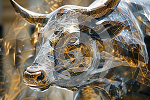 Financial investment in bull market. Metal Bull close-up view