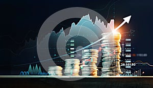 Financial investment concept, Stack of coins for finance investor with  trading graph growth, Stock market, Banking and financial