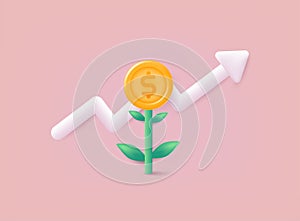 Financial or investment growth, increase earning profit and capital gain, success in wealth management concept. 3D Web Vector