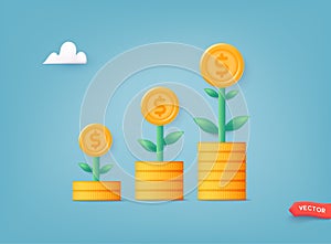 Financial or investment growth, increase earning profit and capital gain, success in wealth management concept. 3D Web Vector