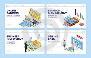 Financial landing page. Business and finance vector banners template, online banking, financial management, investment