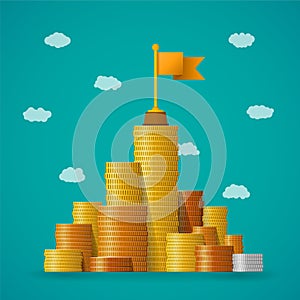 Financial leadership vector concept with coin piles in flat style
