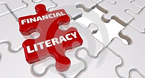Financial literacy. The inscription on the missing element of the puzzle photo
