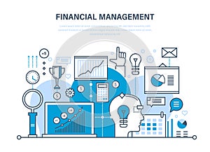 Financial management, analysis, market research, deposits, contributions, savings, statistics, accounting.