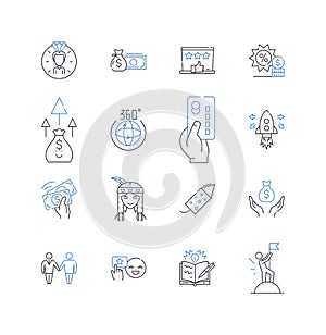 Financial management line icons collection. Budgeting, Forecasting, Allocation, Investment, Analysis, Accounting, Cash