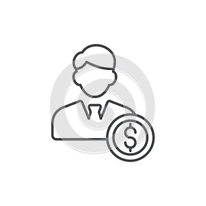 Financial Manager. Money management icon with research sign, explore, find, inspect symbol