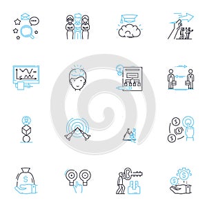 Financial markets linear icons set. Stocks, Bonds, Forex, Futures, Commodities, Options, Indices line vector and concept