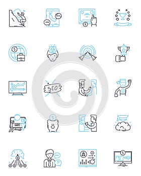 Financial markets linear icons set. Stocks, Bonds, Forex, Futures, Commodities, Options, Indices line vector and concept