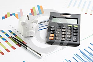 Financial, money budget planning concept, calculator with pen an