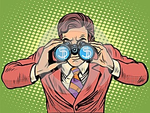 Financial monitoring of currency dollar businessman binoculars