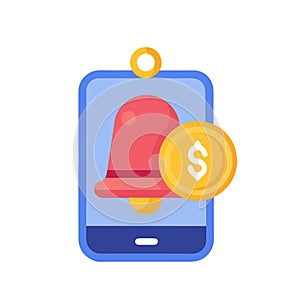 Financial Notification on Mobile Device with Dollar Sign, Flat Vector Illustration