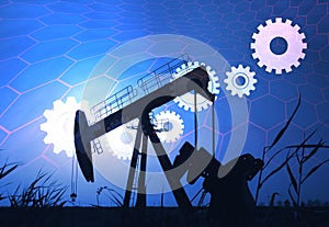 Financial oil economy, gears and oil wells, economic impact and linkage