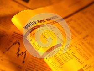 Financial page showing world stock market