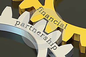 Financial Partnership concept on the gearwheels, 3D rendering