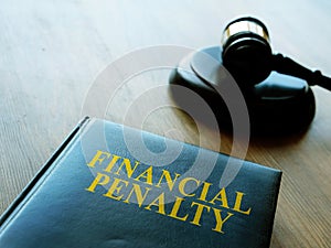 Financial penalty code book and wooden gavel.