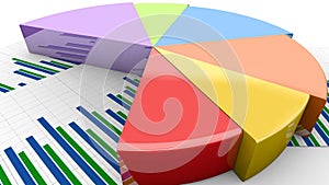 Financial pie animation, graph grows, colorful income distribution figures chart