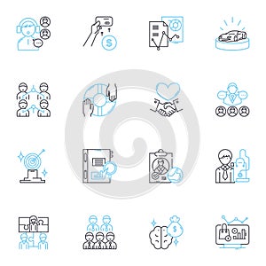 Financial Plan linear icons set. Budget, Investment, Saving, Retirement, Wealth, Insurance, Debt line vector and concept