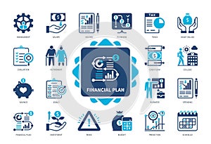 Financial Plan solid icon set