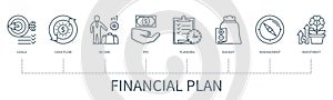 Financial plan vector infographic in minimal outline style