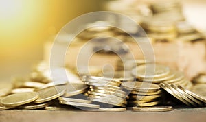 Financial planning concept - gold money coins background