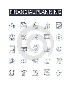Finančné plánovanie linka ikony. aktívum riadenie bohatstvo riadenie investície fiškálna plánovanie 