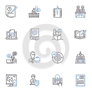 Financial planning line icons collection. Budgeting, Investment, Savings, Retirement, Insurance, Debt, Taxes vector and